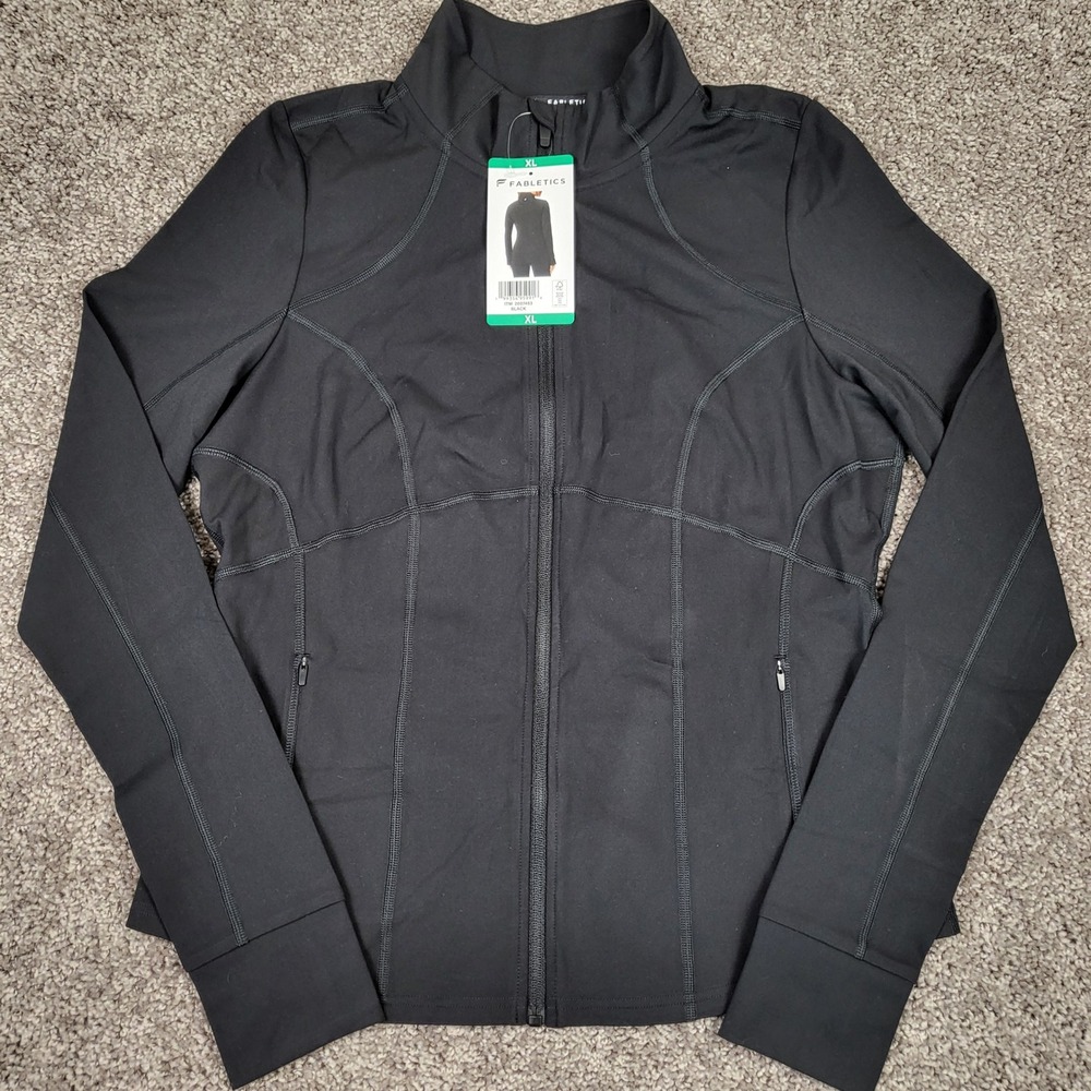 Fabletics Active Jacket Women XL Black NEW Thumbholes Zip Pockets 2007463